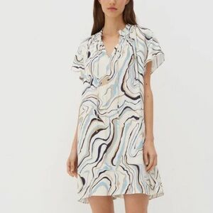 Chinti + Parker Marble Print Twill Ivory Mini Tunic Shift Dress Size 6